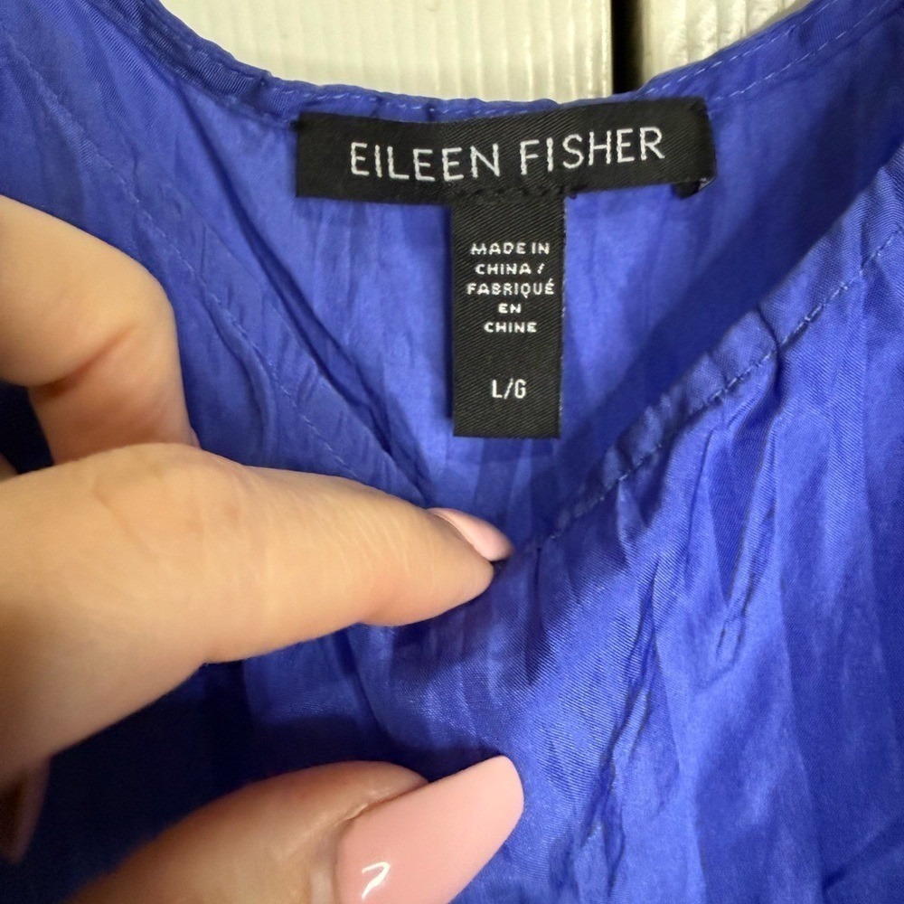 Eileen Fisher Blue Tiered Maxi Dress L Sleeveless 100% Silk Flowy Minimalist - Picture 2 of 5